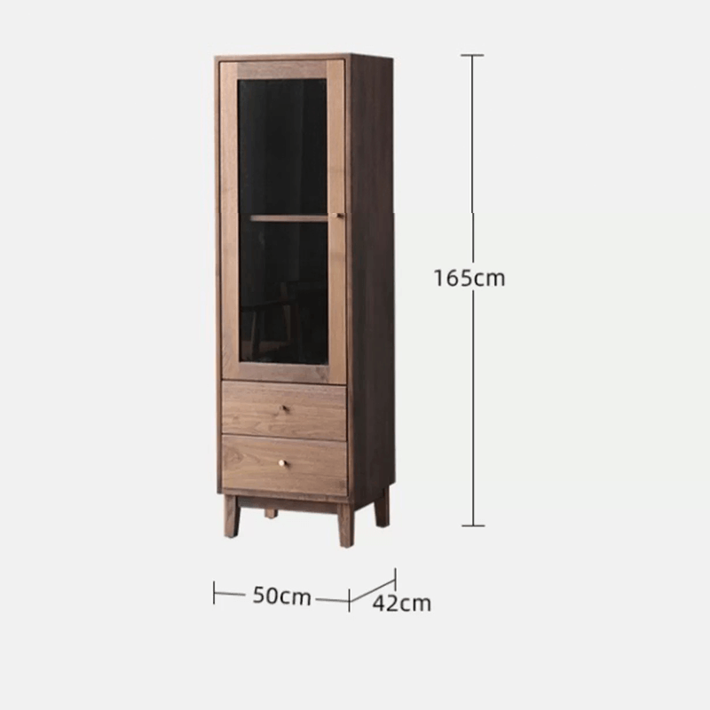 Front view of the stylish modern storage cabinet in a living room setting.