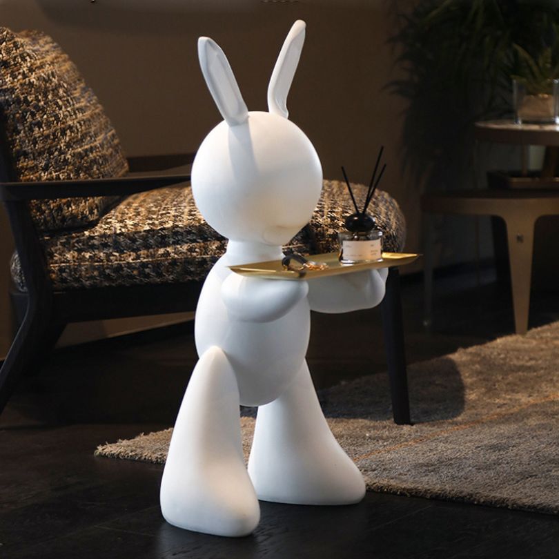 Chic Resin Rabbit Statue with Tray for Modern Decor - Image 2