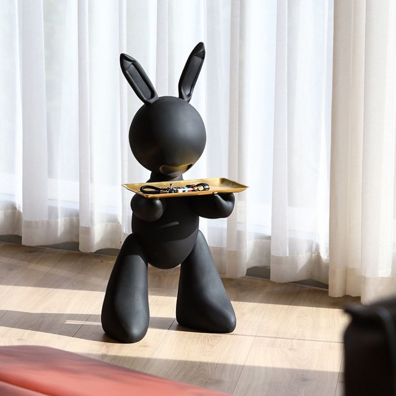 Chic Resin Rabbit Statue with Tray for Modern Decor - Image 5