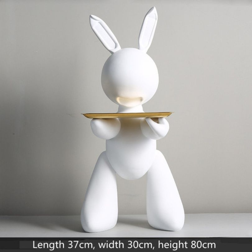 Chic Resin Rabbit Statue with Tray for Modern Decor - Image 7