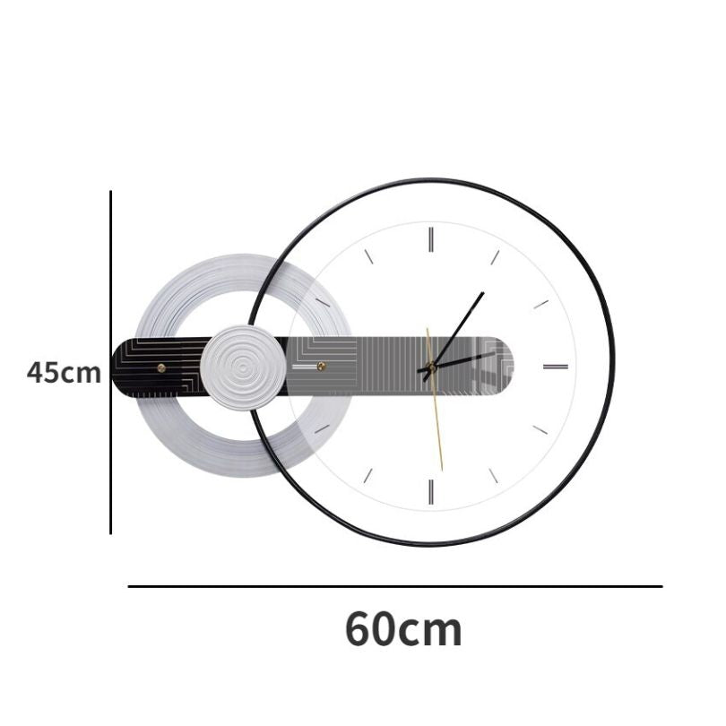 Elegant round glass wall clock displayed in a modern living room.