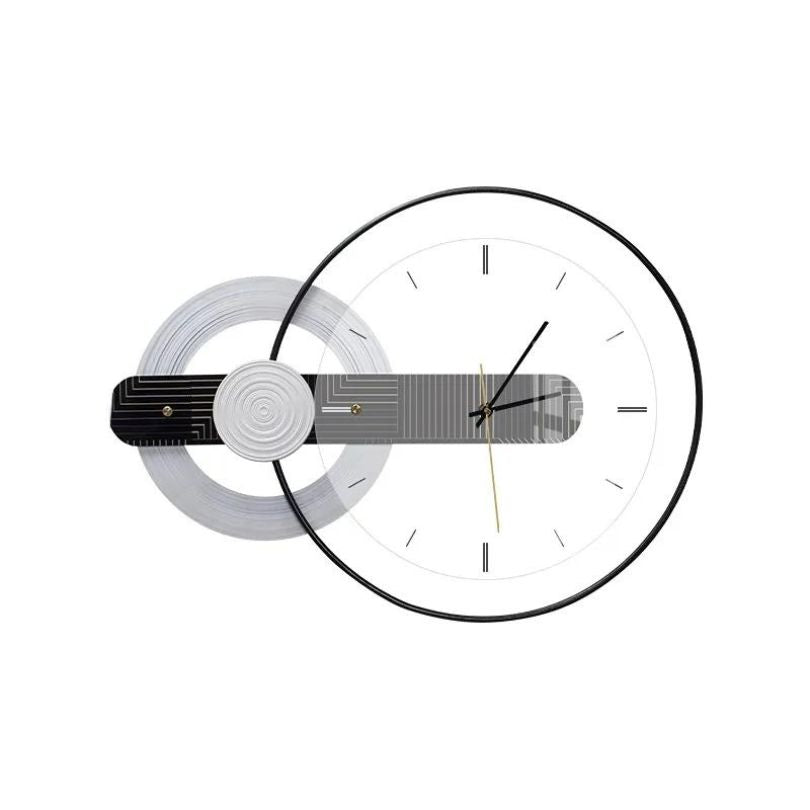 Close-up of the round glass wall clock showcasing its sleek design and bold numerals.