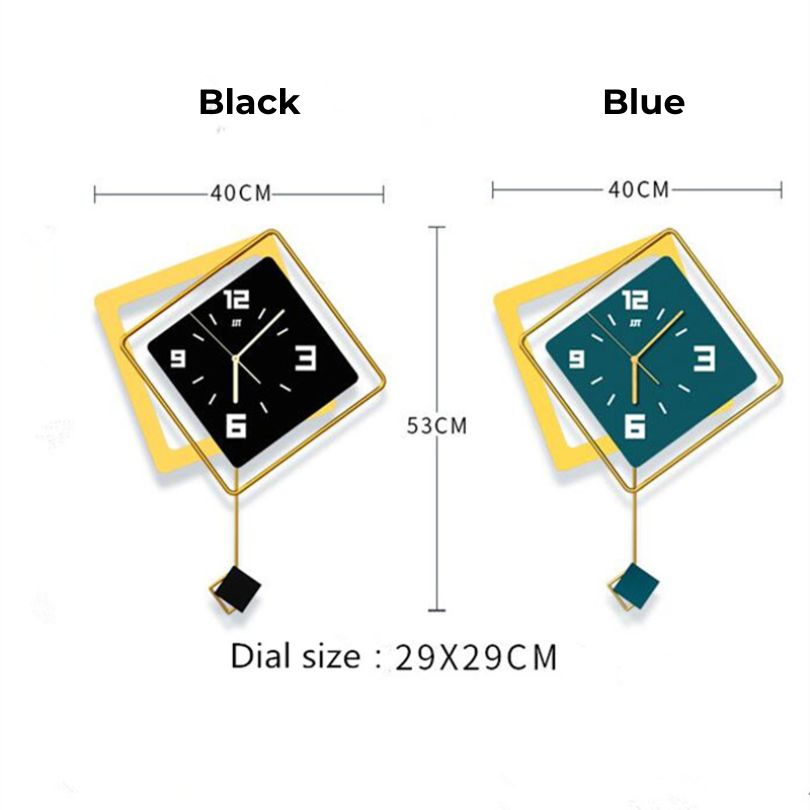 Elegant Geometric Wood Wall Clock in a stylish living room setting, showcasing its unique swing design.