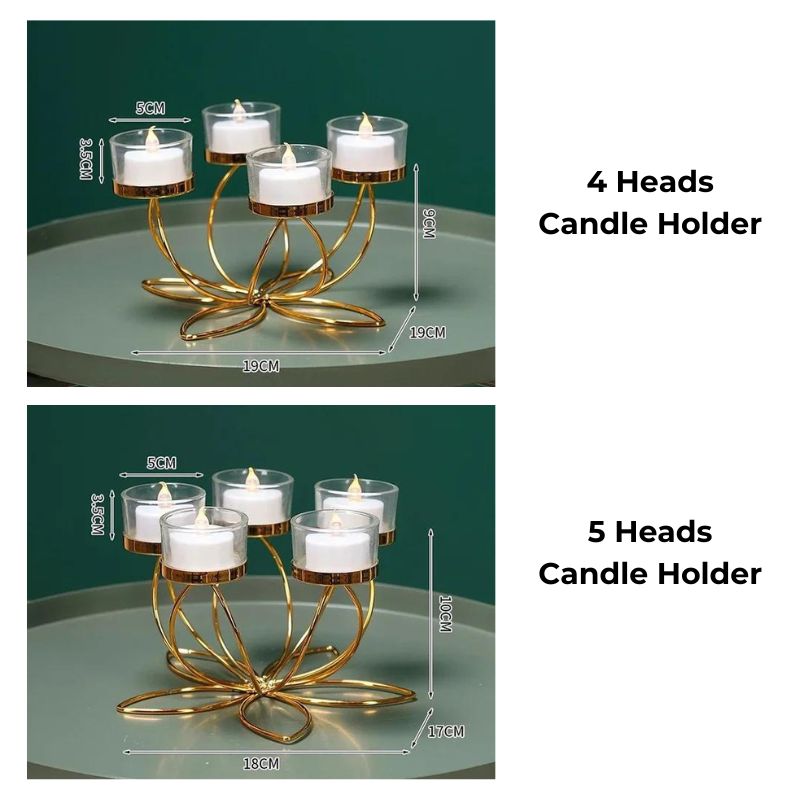 Versatile gold candle holder displayed on a beautifully set dining table, perfect for gatherings.