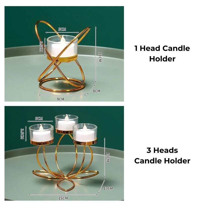 Close-up of the modern gold candlestick holder, highlighting its intricate design and finish.