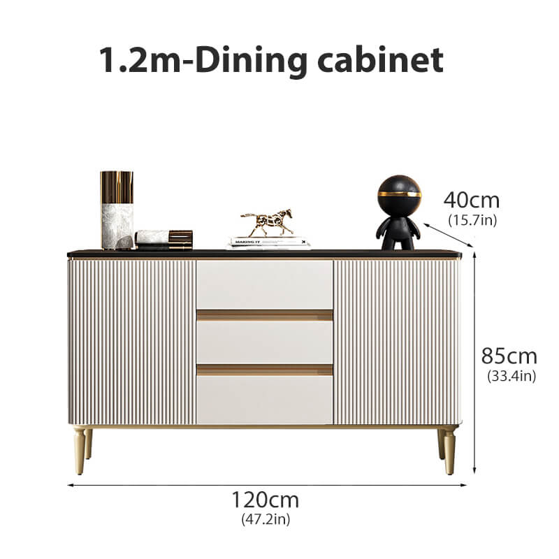 Front view of the Golden Elegance Modern Sideboard showcasing its gilded lines and gold-finished legs.