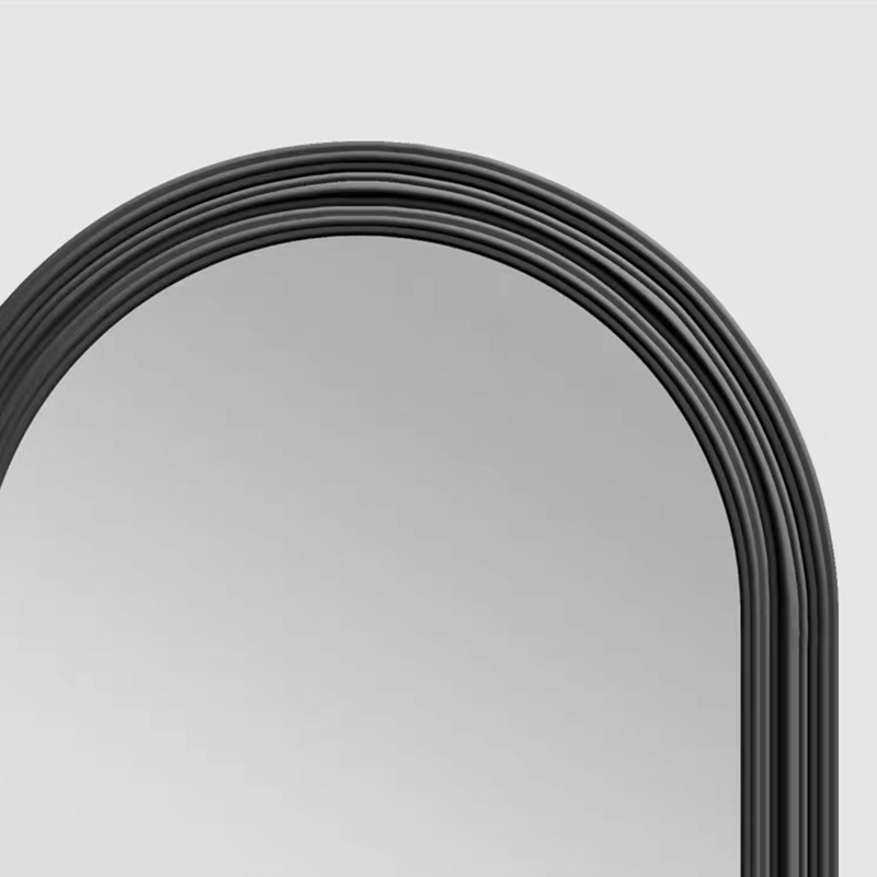 Elegant black arched frame full length wall mirror showcasing its sleek design.