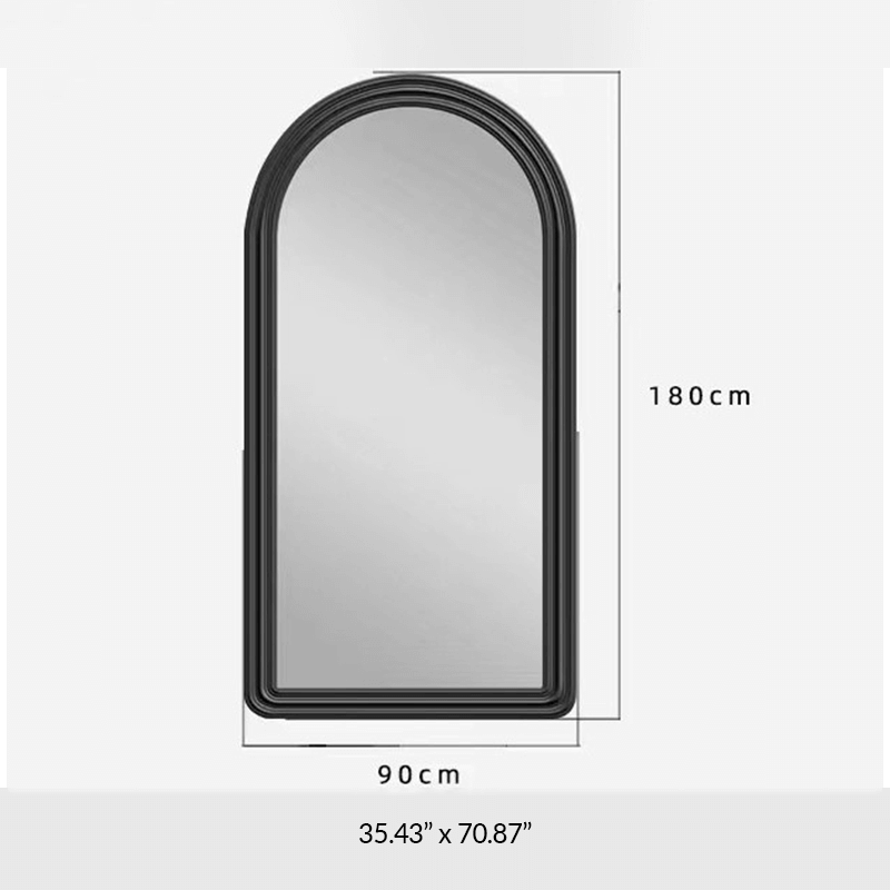 Elegant black arched frame full length wall mirror showcasing its sleek design.