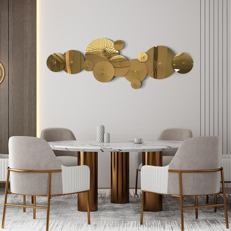 Front view of the elegant gold steel wall art showcasing its sleek design