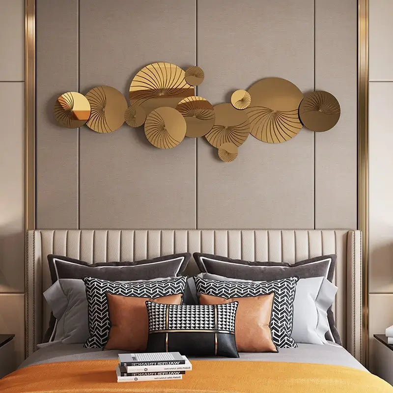 Front view of the elegant gold steel wall art showcasing its sleek design