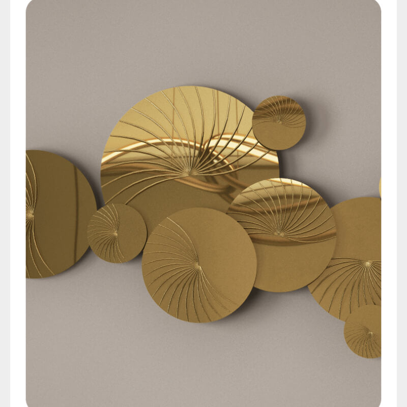 Stylish living room featuring modern gold wall art as a focal point