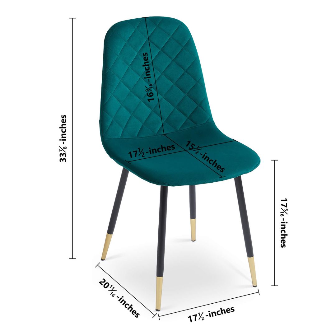 Close-up of tufted upholstery on a stylish green velvet dining chair.