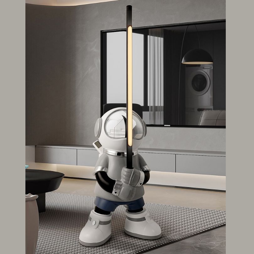 Full view of the Galactic Explorer astronaut figurine in a stylish living room setting, enhancing the decor.