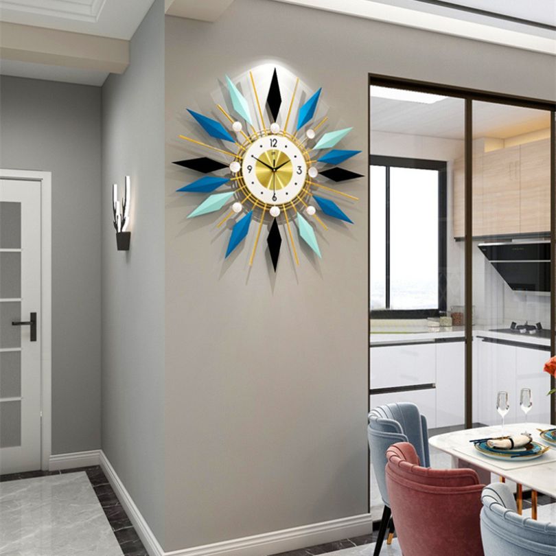 GeoAura wall clock styled in a minimalist living room setting, highlighting its decorative appeal