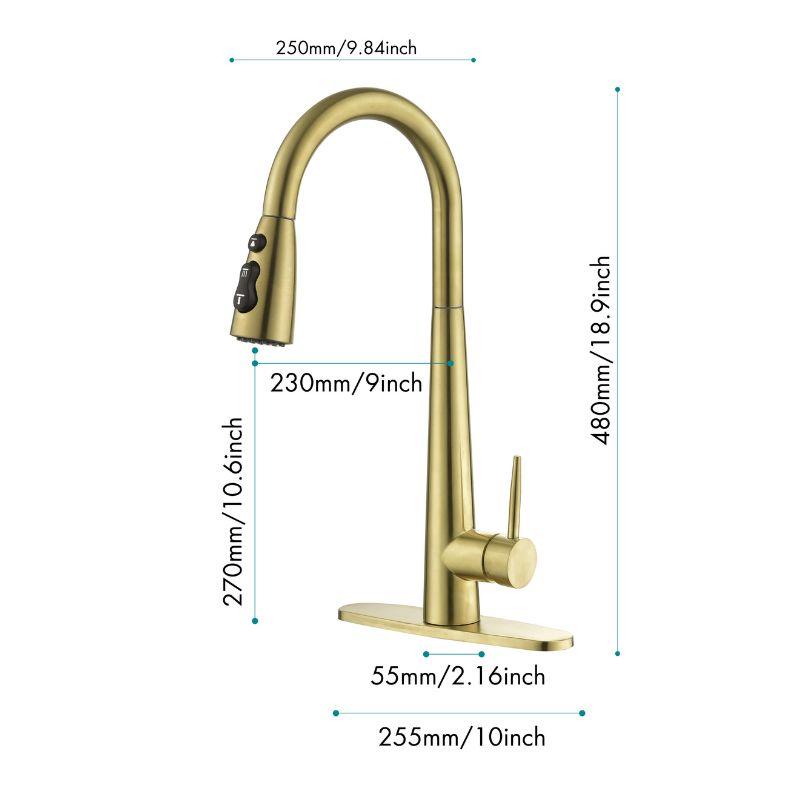 Close-up view of the elegant gold kitchen faucet showcasing the pull-out sprayer.
