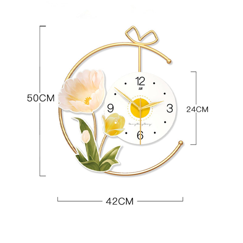 Close-up of the elegant geometric flower wall clock, highlighting the intricate metalwork and modern design.