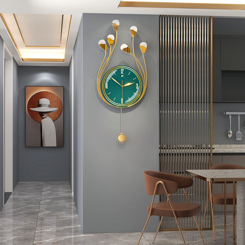 Side view of the chic geometric silent swingable wall clock, showcasing its sleek design and metallic finish.