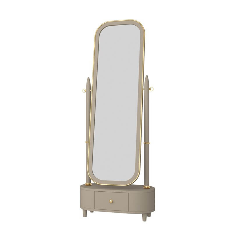 Chic birch full-length mirror with cabinet showcasing its sleek design in a modern bedroom setting.