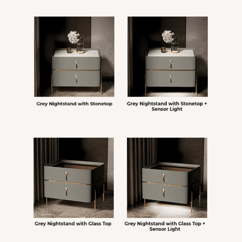 Nightstand in a beautifully styled bedroom setting, highlighting its elegant presence.