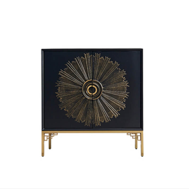 Side view highlighting the modern minimalist style and flush doors of the black sideboard.