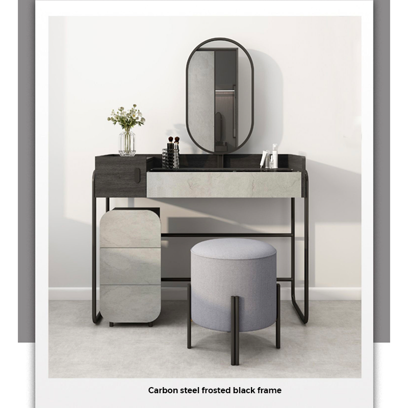 Stylish modern vanity table with five drawers, perfect for organizing beauty products.