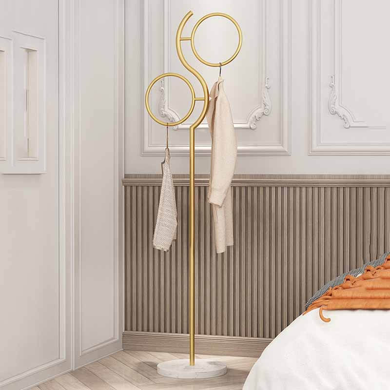Full view of the modern coat rack in a compact living area, demonstrating its space-saving design.