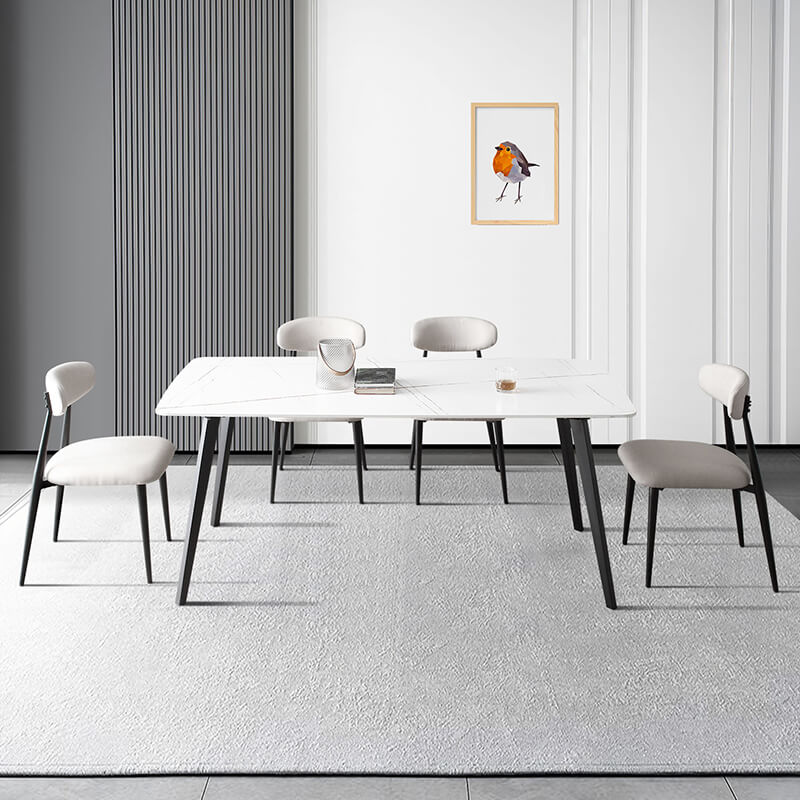 Set of 6 elegant curved upholstered dining chairs in a modern dining room setting.