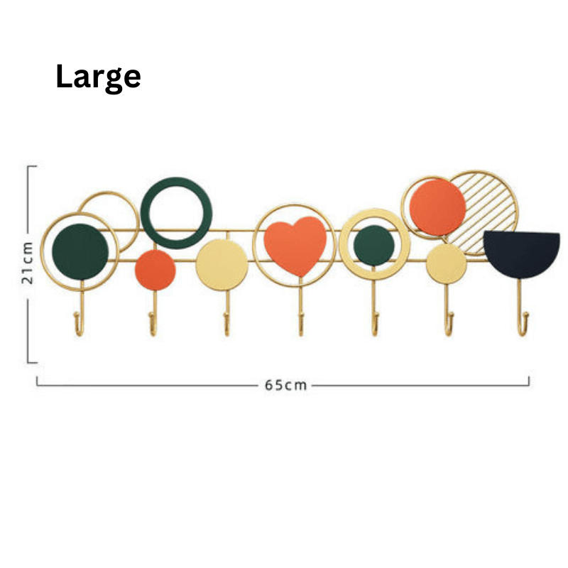 Close-up of the modern coat rack with hooks, demonstrating its functionality and artistic design.