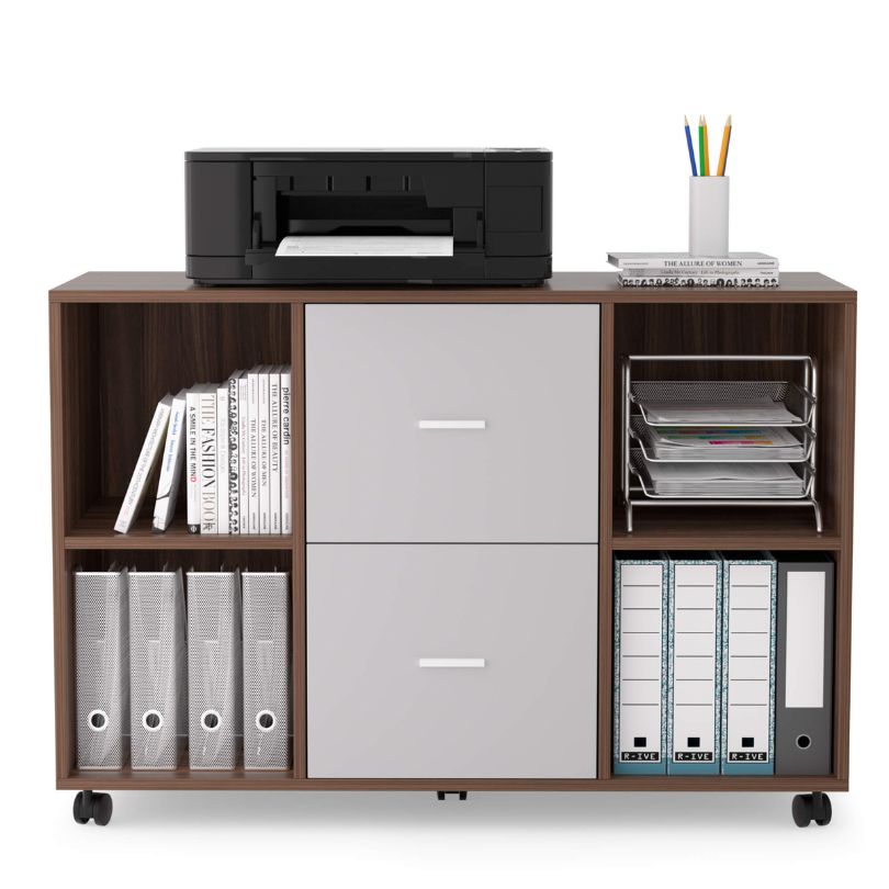 Close-up of the modern file cabinet with wheels, highlighting the smooth-gliding drawers.