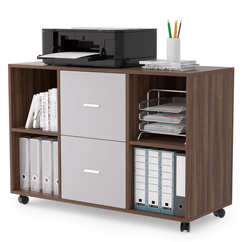 The mobile cabinet in a stylish office setting, demonstrating ease of movement and functionality.