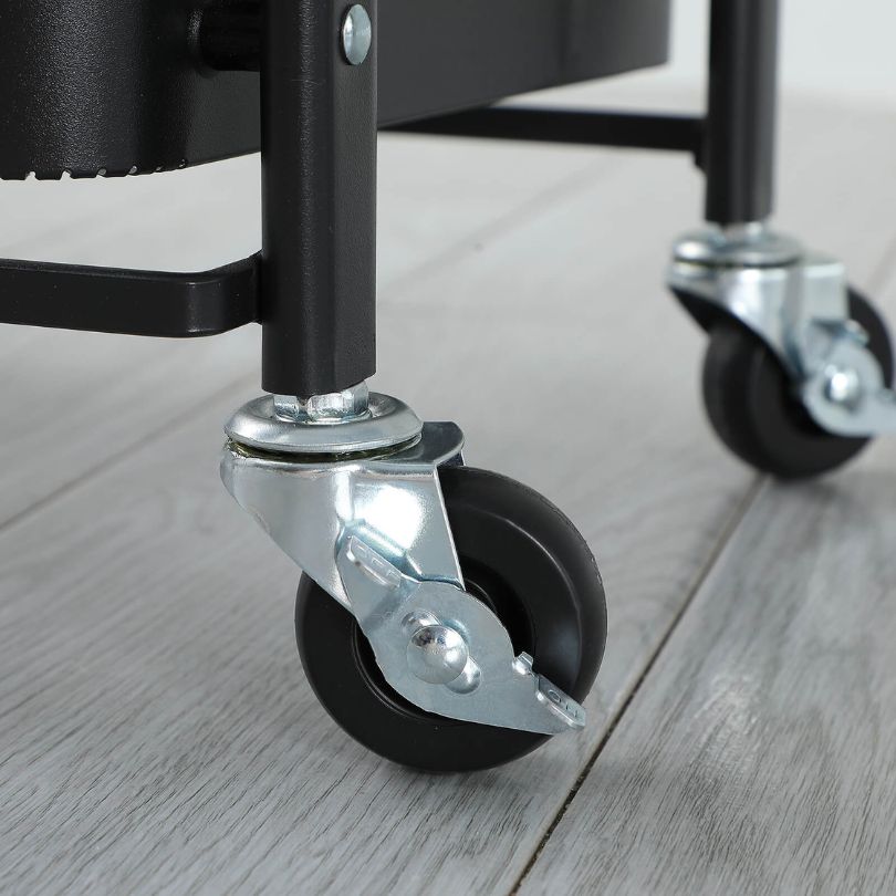 Modern kitchen organization cart with four swivel wheels, ideal for easy mobility in the kitchen.