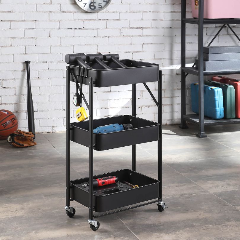 Modern kitchen organization cart with four swivel wheels, ideal for easy mobility in the kitchen.