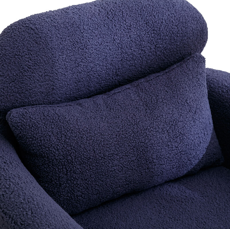 Navy boucle chair in a cozy living room setup, demonstrating its stylish appeal
