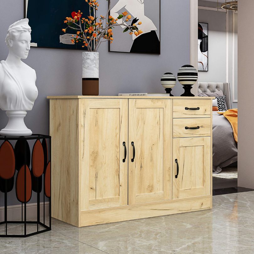 Side angle of the Modern Oak Entryway Buffet, showcasing its elegant design and durable build in a stylish entryway.