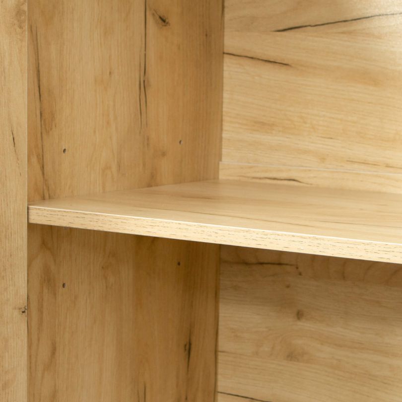 Close-up of the buffets metal handles and smooth finish, emphasizing the quality craftsmanship and contemporary style.