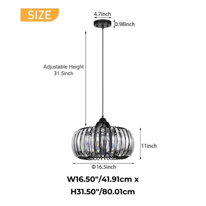 Elegant modern black crystal chandelier showcasing its adjustable height feature in a stylish dining room setting.