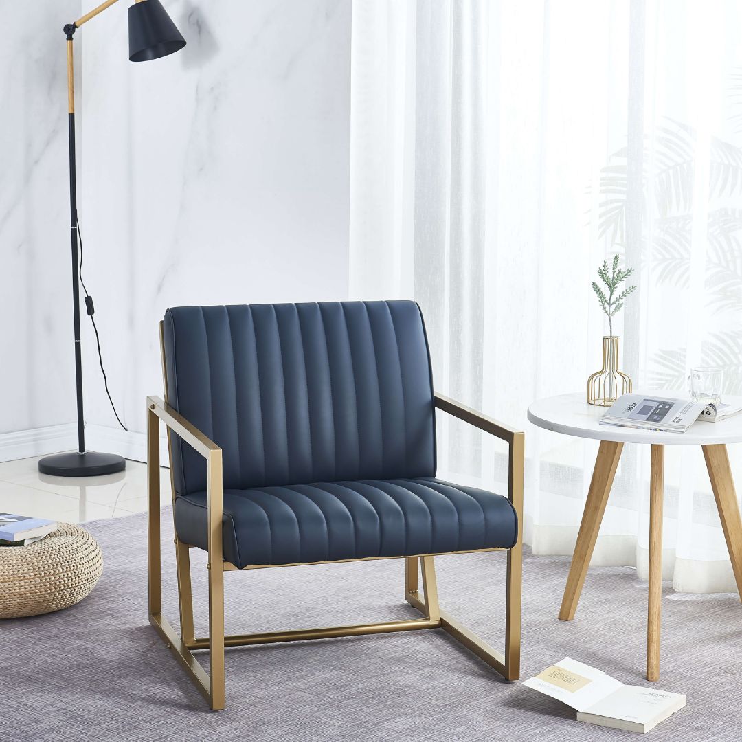 Modern armchair in a cozy living room setting, showcasing comfort and style