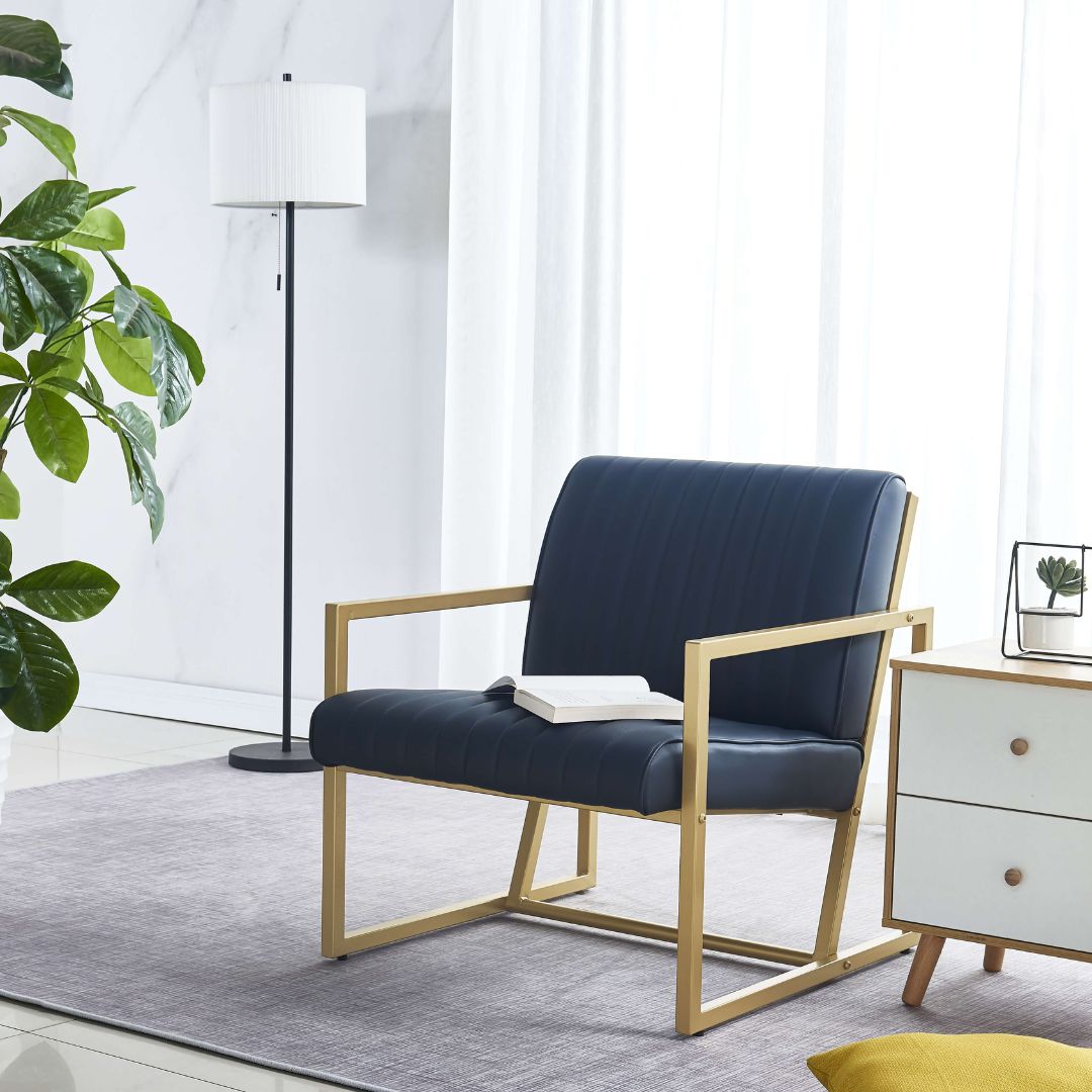 Modern armchair in a cozy living room setting, showcasing comfort and style