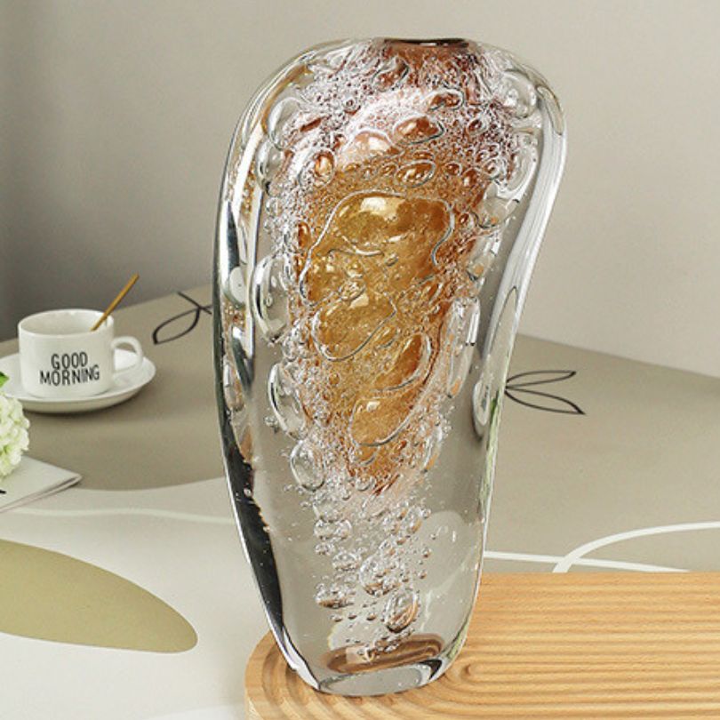 Elegant silver bubble art vase showcasing its unique texture, perfect for living room decor.
