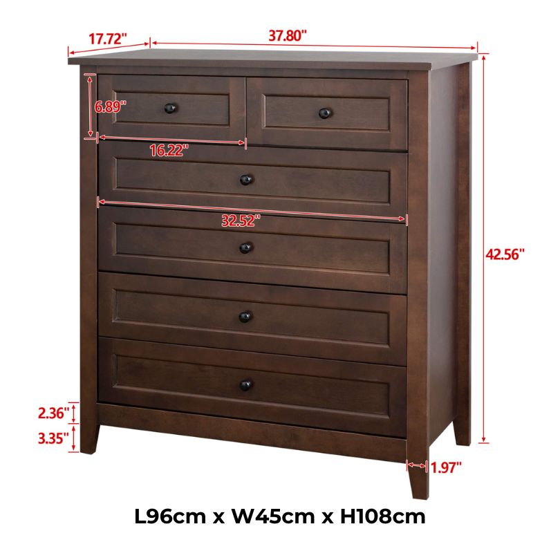 Front view of the Auburn 6-Drawer Solid Wood Storage Cabinet highlighting its antique finish and spacious drawers.