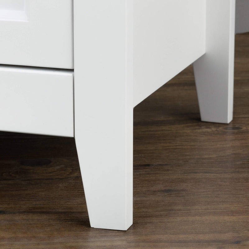 Elegant antique white solid wood chest from a side angle, showcasing its six drawers and retro round handles.