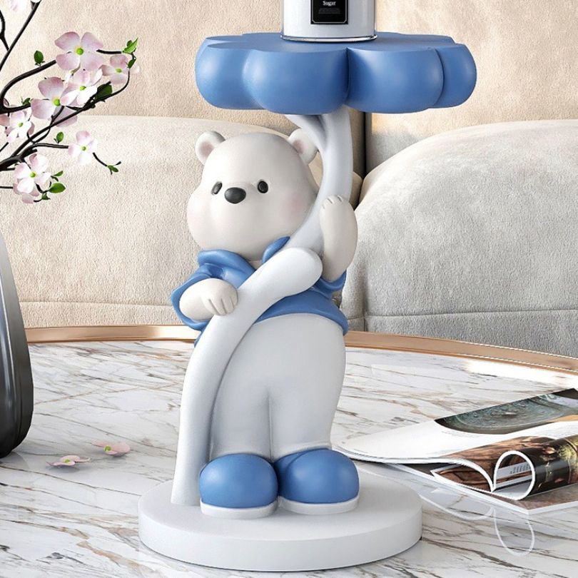 Unique bear sculpture with tray top displayed elegantly on a dining table.