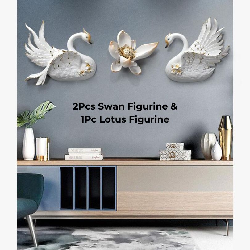 Stylish swan wall art in a bright living room setting.