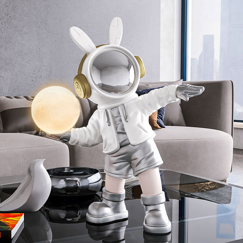 Close-up of astronaut resin statue showcasing realistic details and vibrant colors.