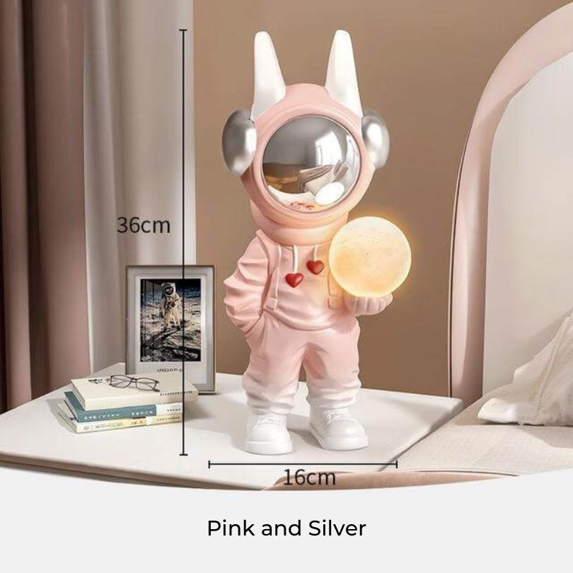 Close-up of astronaut resin statue showcasing realistic details and vibrant colors.