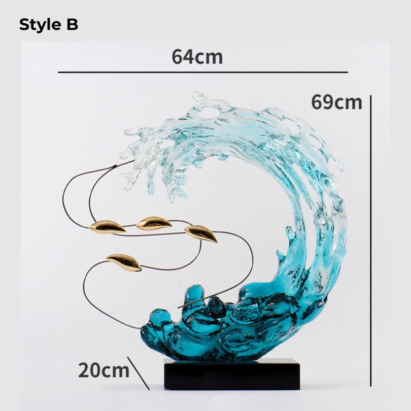 The Serene Blue Wave Resin Sculpture in a cozy bedroom setting, emphasizing its versatility as home decor.