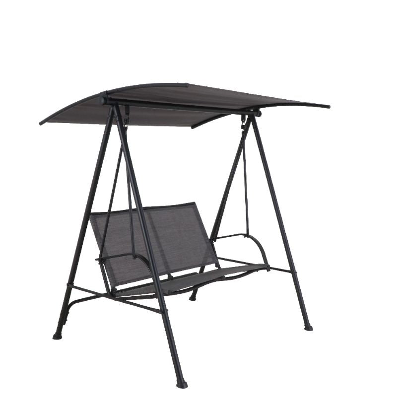 Close-up of durable powder-coated steel frame of the canopy swing chair.