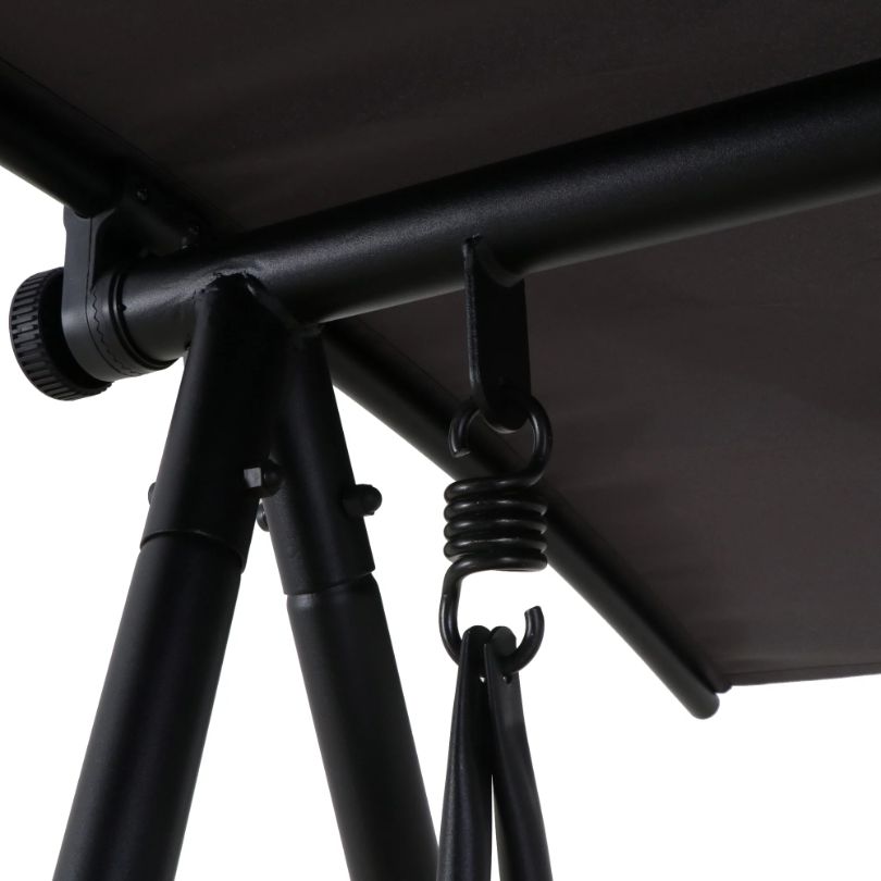 Close-up of durable powder-coated steel frame of the canopy swing chair.