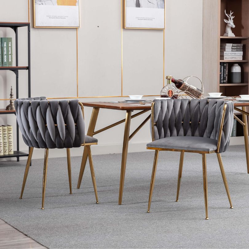 Dining setup featuring the luxurious velvet chair with a beautifully set table.