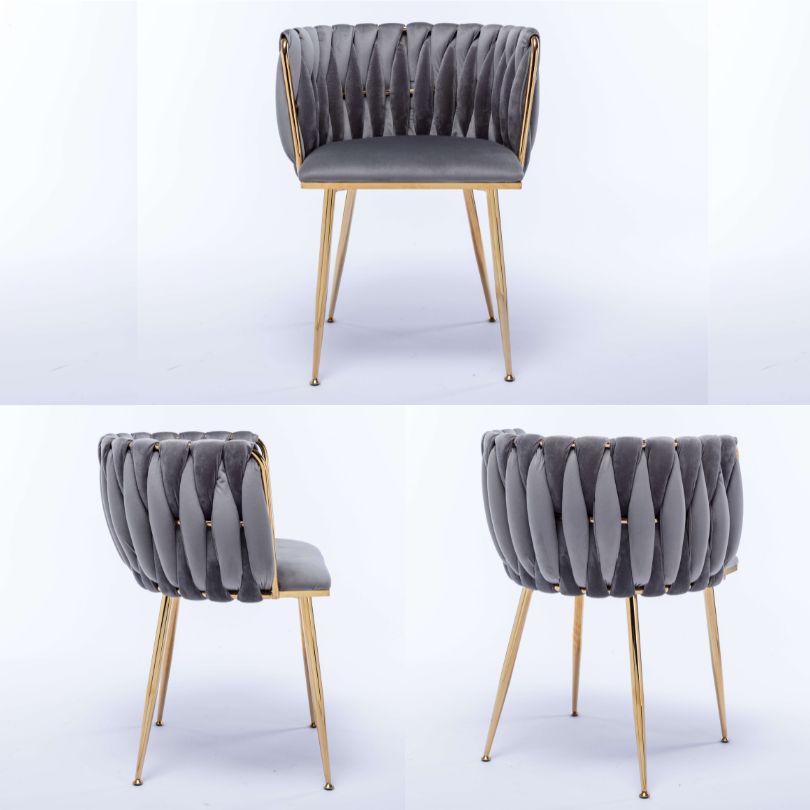 Side view of the luxurious velvet dining chair showcasing its golden legs.